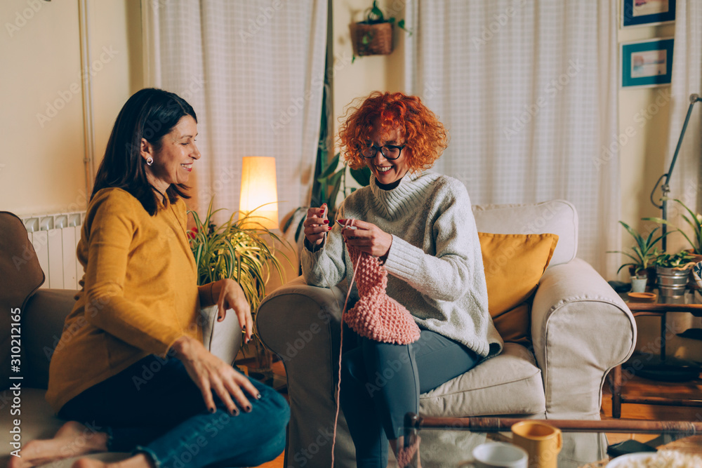 two ladies crocheting