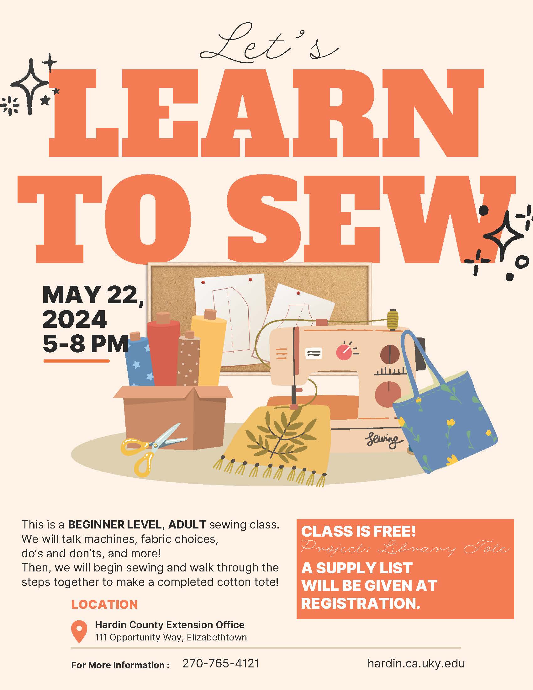 This a BEGINNER LEVEL, Adult sewing class.