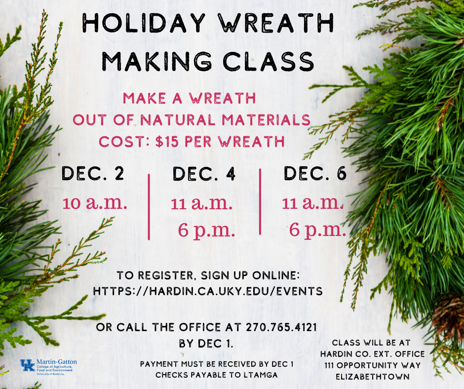 Flyer for Holiday Wreath Making Class