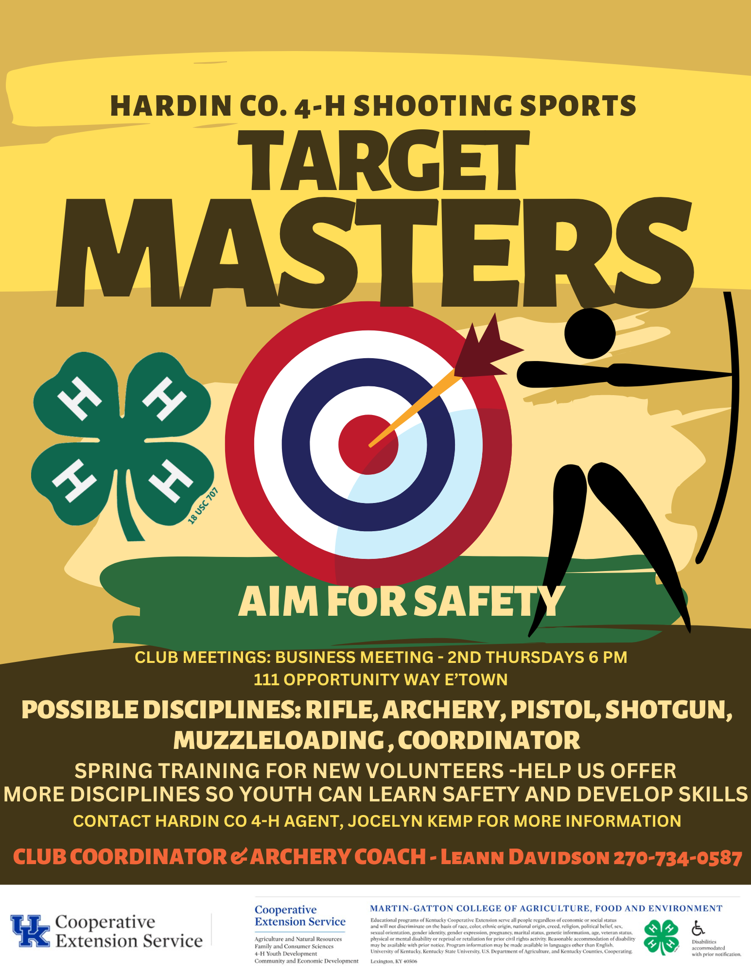 Hardin County 4-H Target Masters Shooting Sports Club basic information and meeting dates listed.