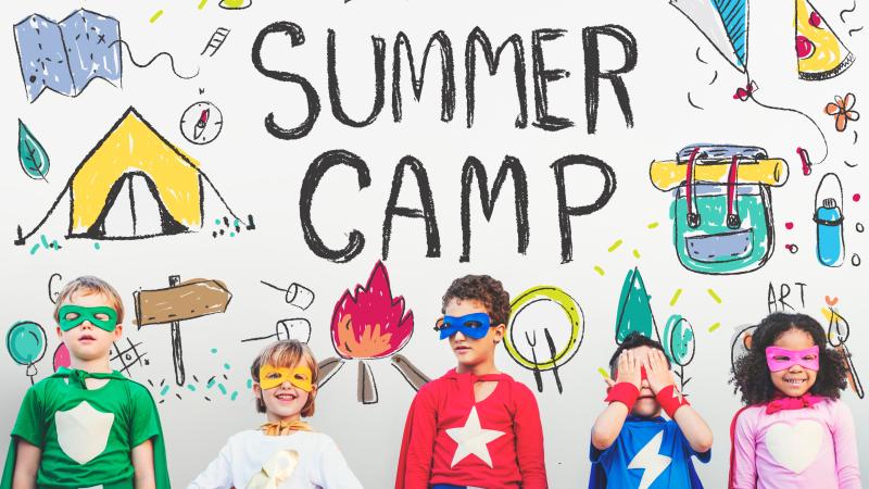 summer camp kids dressed as superheroes