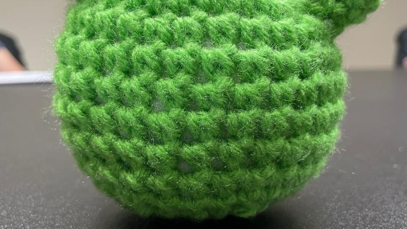 crocheted frog ball